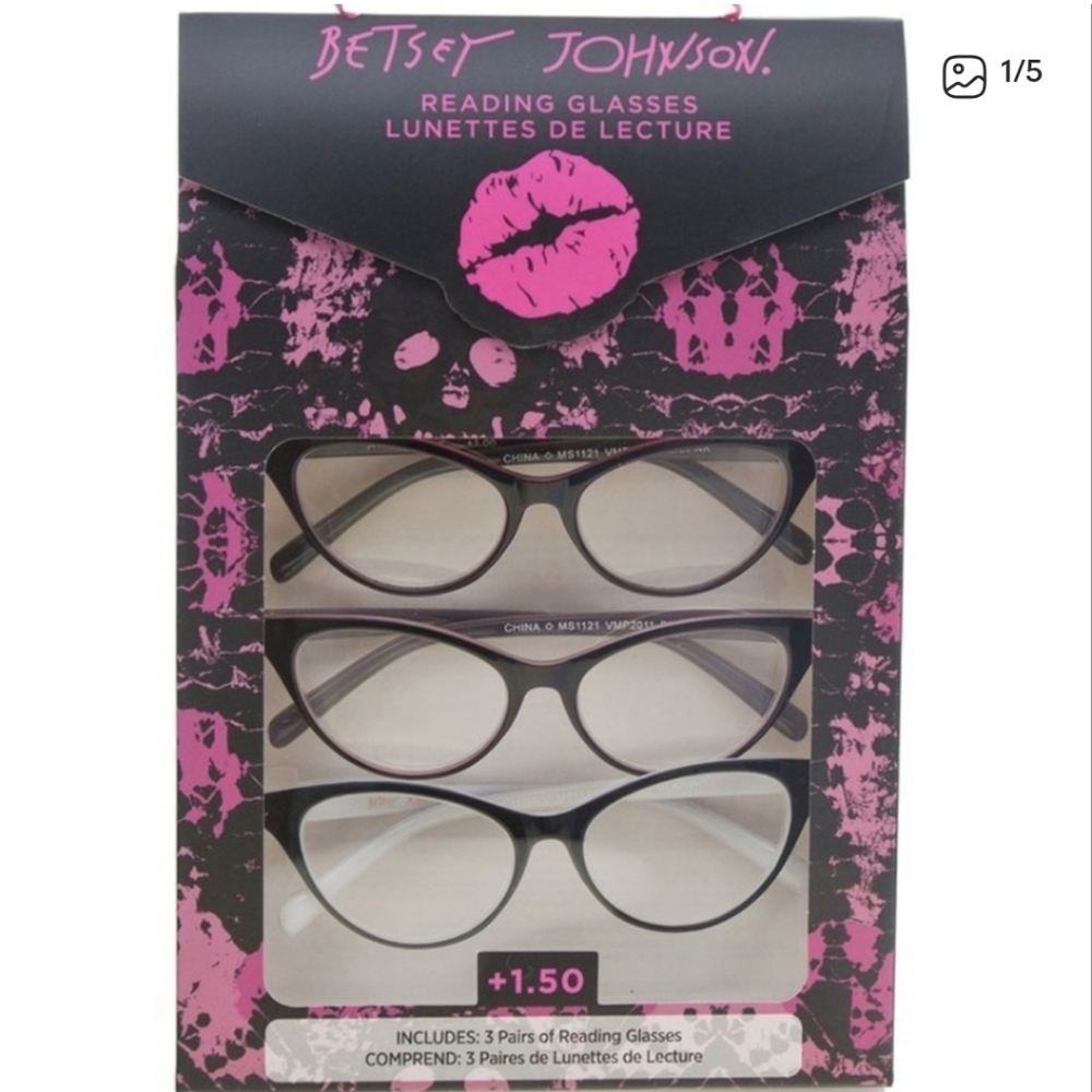 🆕️BETSEY JOHNSON PINK & BLACK CAT EYE READERS BUNDLED SET